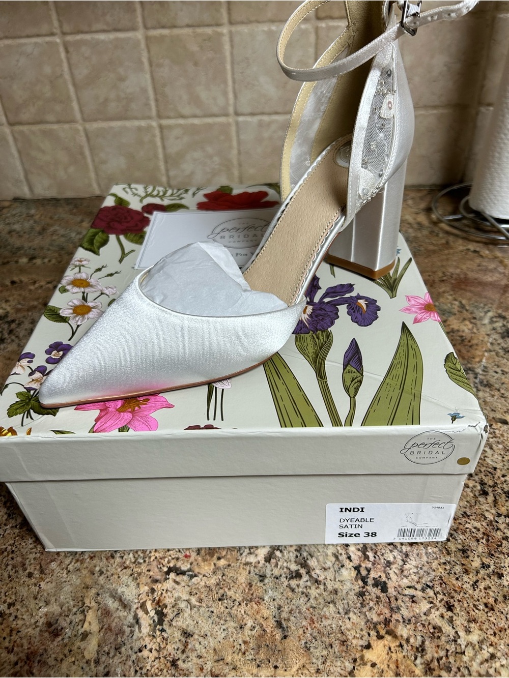 Bridal White Satin Pointed-Toe Ankle-Strap Block Heels